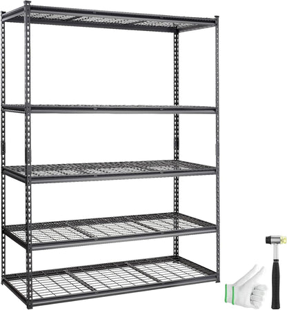 VEVOR Storage Shelving Unit, 5-Tier Adjustable, 2000 lbs Capacity, Heavy Duty Garage Shelves Metal Organizer Wire Rack, Black, 60" L x 24" W x 78" H for Kitchen Pantry Basement Bathroom Laundry Closet