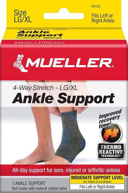 Mueller Sports Medicine FIR 4-Way Ankle Support Sleeve, Ankle Pain Relief Support for Men and Women, Ideal for Sprains, Strains, Arthritis, Black/Blue
