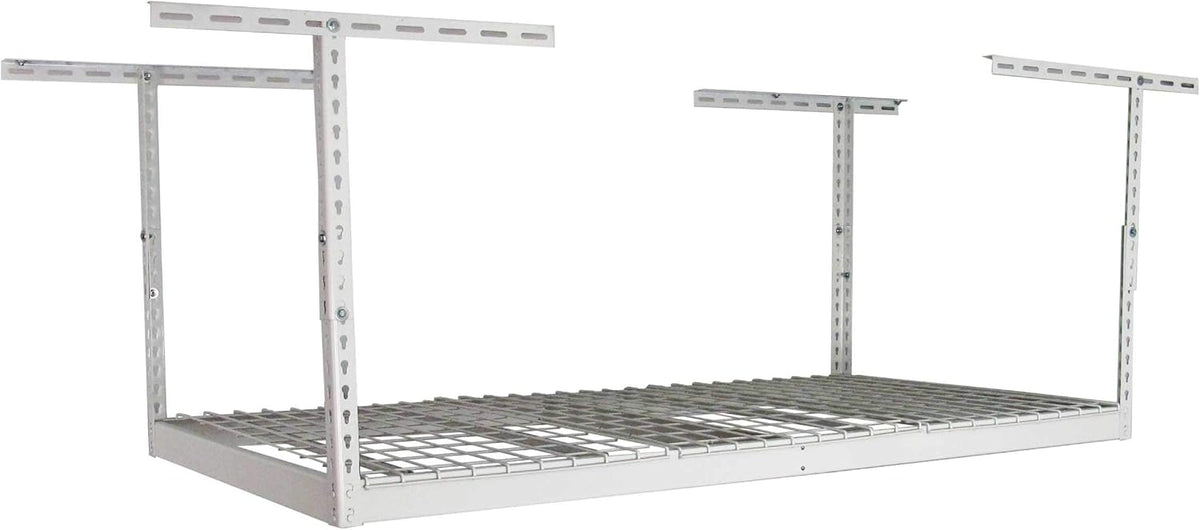 MonsterRax Garage Ceiling Storage Rack - Heavy Duty 400 lb Capacity, Adjustable Shelving, Ceiling Mount, 3x6 White (12"-21")