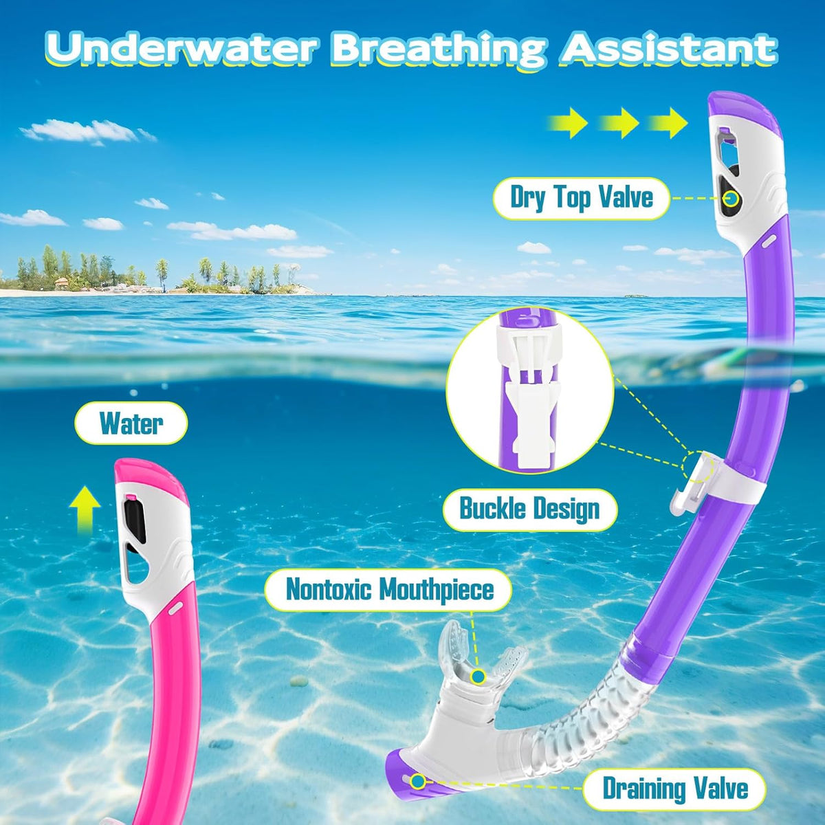 Snorkeling Gear for Kids, Kids Snorkel Set for Ages 3-14, Anti-Fog Diving Mask and Dry Top Snorkel Combo Set, Unisex Swimming Goggles