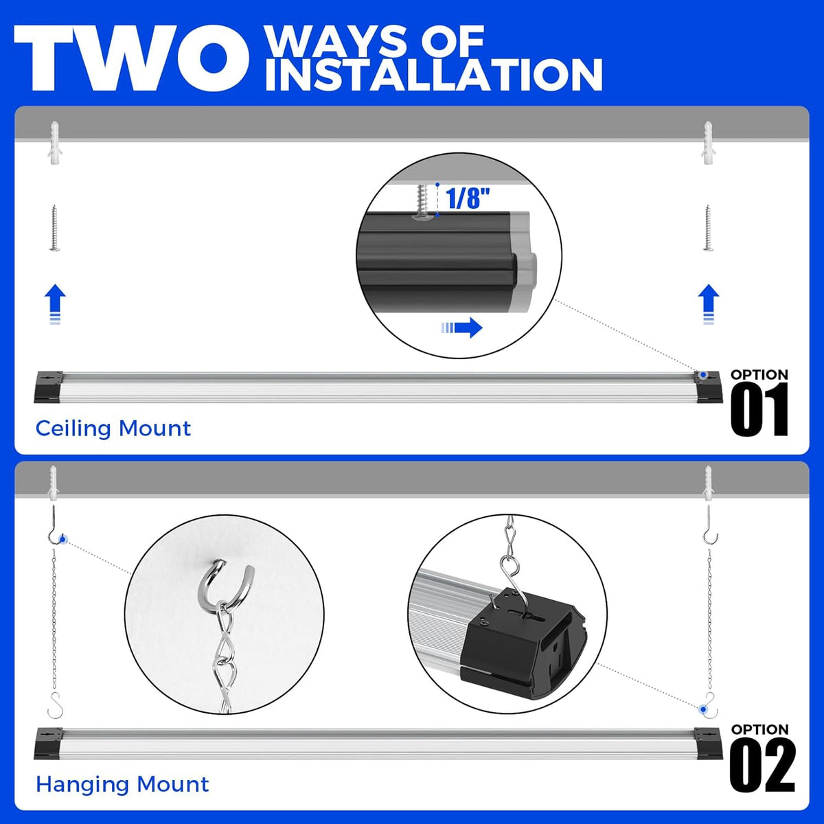 Barrina BS84 LED Shop Light for Garage, 10000LM, 84W, 4FT, 6500K Linkable Light Fixture for Workshop, Basement, Hanging or Flush Mount, Heat Dissipation with Pull Chain Switch, ETL,1 Pack