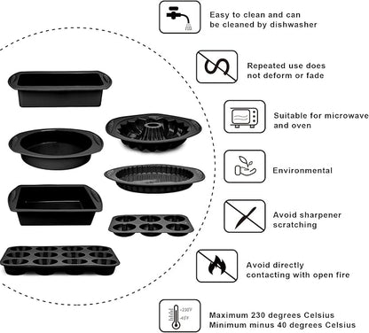 Aschef 9in1 Nonstick Silicone Baking Ring Cake Pan Cookie Sheet Molds Tray Heat Resistant Bakeware Tools Kit for Muffin Loaf Bread Pizza Cupcake Utensil