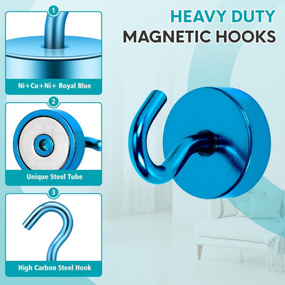 Neosmuk Magnetic Hooks, Cruise Ship Essentials, 40lb+ Heavy Duty Magnetic Hooks for Cruise Cabins, Refrigerator, Grill, Hanging, and Travel | Extra Strong Must-Haves Magnet Hook,RoyalBlue,Pack of 10