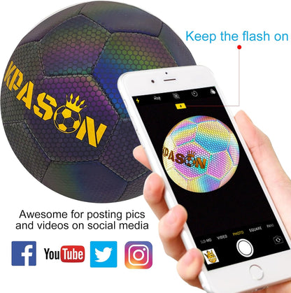 Soccer Ball, Holographic Reflective Glowing Soccer Ball for Men Women Training