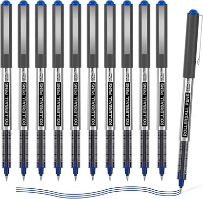 Shuttle Art Rollerball Pens, 10 Pack Blue Liquid Ink Pens, 0.5mm Extra Fine Point, Quick Drying for Writing Journaling Taking Notes School Office