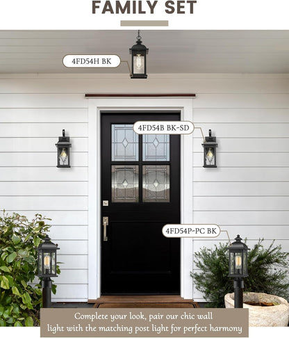 FEMILA 15" Exterior Wall Sconce, 2-Pack Outdoor Waterproof Wall Lights Fixture, Anti-Rust Matte Black Finish with Water Ripple Glass,4FD54B-2PK BK-SD