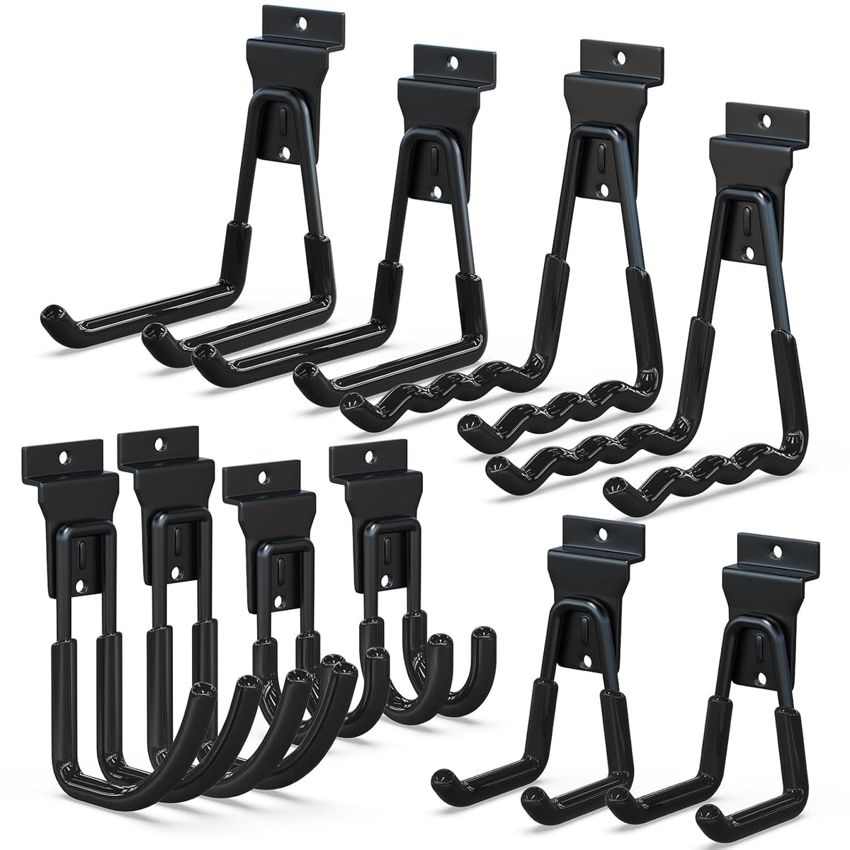 3-H Slatwall Accessories 10 Pack,Slatwall Hooks & Hangers 5 Sizes,Slat Wall Hanging Hooks Heavy Duty,Proslat Accessories for Garage Storage Wall Panels Organzing Garden Tools Chairs Ladder(Black)