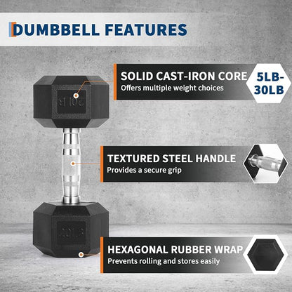 Hex Dumbbells Set for Home Gym – PVC/PEV Coated, Anti-Roll Design, Non-Slip Grip, Cast Iron Core – Versatile Strength Training Weights, 100LB Total (25LB×2+30LB×2)