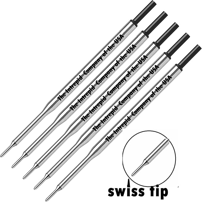 Intrepid 5 Genuine flawless flow medium Point Refills for Papermate Lubriglide, Aspire, PhD Pens, Bulk Packed (BLACK)