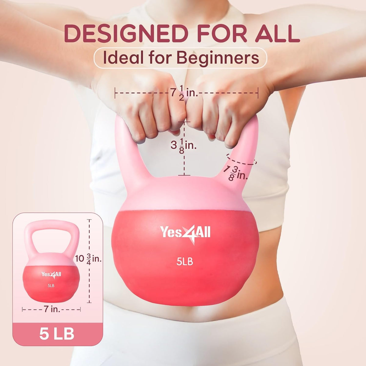Yes4All Soft Kettlebell, PVC Kettlebells Exercise Weights & Color-Coded Strength Training Kettlebells with 4 Options (5,10,15,20lb), Gentle Hand Weights for Women at Home