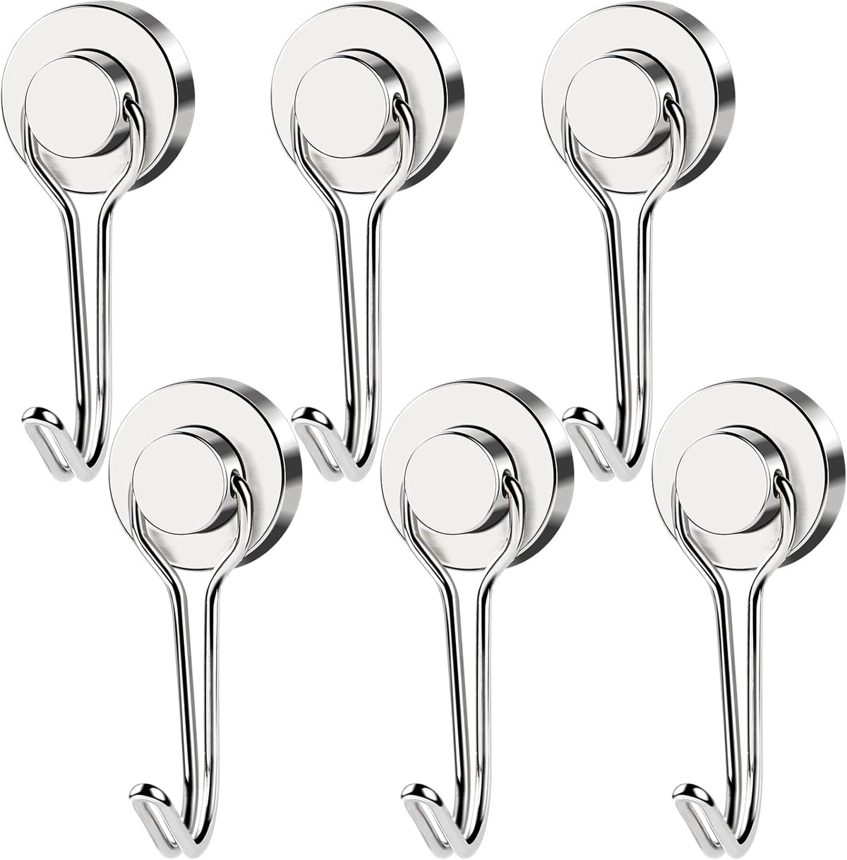 MIKEDE Magnetic Hooks, 40LB Neodymium Magnet Hooks Heavy Duty, Strong Magnetic Swivel Hooks for Hanging, Rust Proof Strong 6 Pack Magnets with Hook for Fridge, Toolbox, Storage