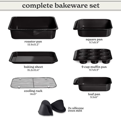 Country Kitchen Nonstick Stackable Bakeware Set - Deluxe Heavy Duty, Durable, Easy Release Baking Set, 8 Pcs, Black