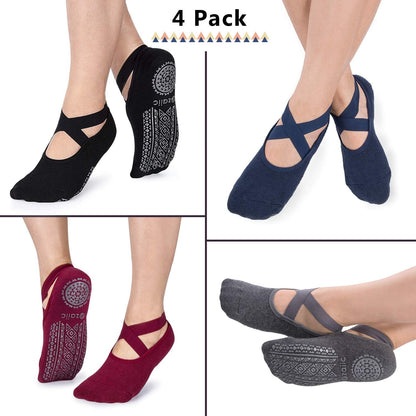 Ozaiic Yoga Socks for Women Non-Slip Grips & Straps, Ideal for Pilates, Pure Barre, Ballet, Dance, Barefoot Workout