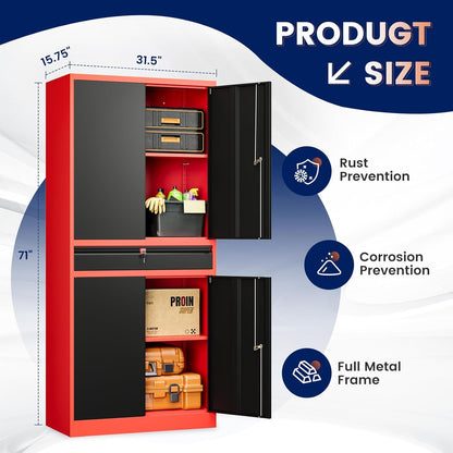 Yizosh Metal Garage Storage Cabinet with Locking Doors and Adjustable Shelves,- 71" Tool Storage Cabinet with 1 Drawer for Garage,Office,Warehouse