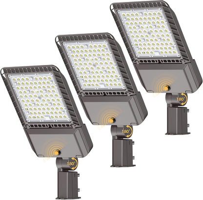 LED Parking lot Lights 240W Commercial Area Oudoor Lighting 43200LM Dusk to Dawn Photocell Street Lights 6000K IP65 100-277V for Yard Garage Warehouse 3 Pack with Wrench