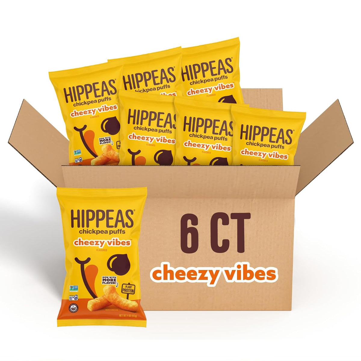 Hippeas Chickpea Puffs, Cheezy Vibes, 4 Ounce (Pack of 6), 4g Protein, 3g Fiber, Vegan, Gluten-Free, Crunchy, Plant Protein Snacks