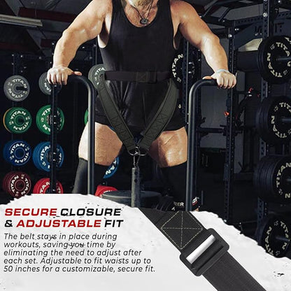 Belt for Belt Squats, Rack Attachment & Squat Machine, Weight Lifting&Powerlifting – Back Support, Low-Profile, Padded Hip & Thigh, Secure Buckle, Heavy Duty