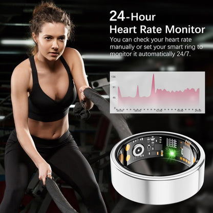 Ring Health Tracker for Women Men, Fit Ring with Heart Rate, Blood Oxygen, Sleep Monitor, Calories, Step Counter, IP68 Waterproof Smart Ring for iPhone & Android, No Subscription Fee (Silver, 8#)