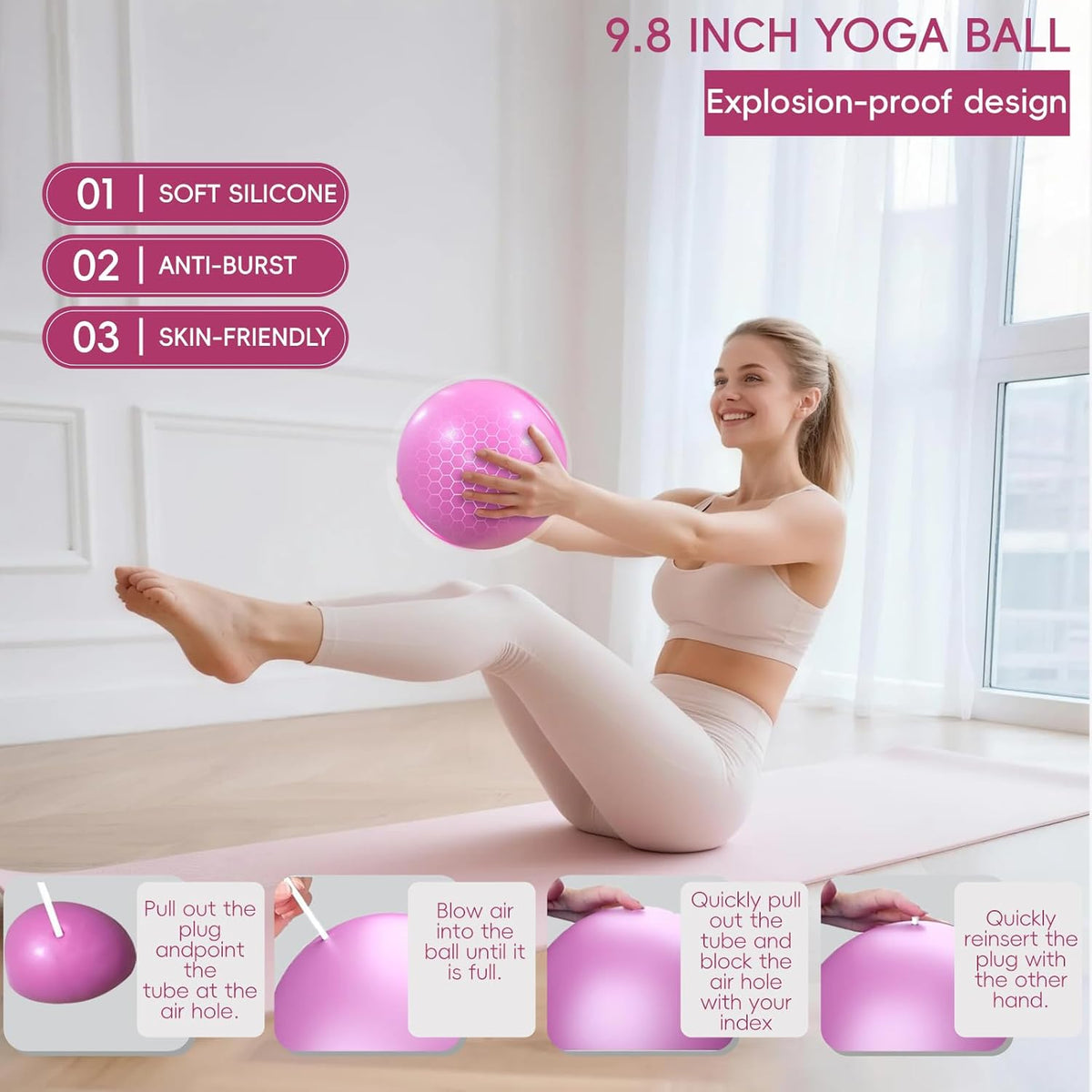 KABCON Pilates Equipment Essentials Set for Women at Home with Complete User Guide,13” Pilates Ring,9.8” Exercise Ball,Elastic Bands,Yoga Socks,Yoga Strap,13-Pcs Starter Workout Set