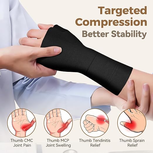 Thumb Compression Sleeves（1 Pair）, CMC Thumb Brace Support for Arthritis, Tendonitis & Sprain, Lightweight Thumb Hand Wrist Brace for Left & Right Hand - S size
