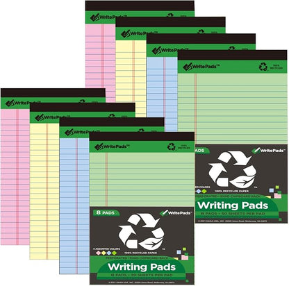 KAISA Colored Legal Pads - 5"x8" Narrow Ruled, 50 Sheets/Pad (8 Pads), Recycled Paper Writing Pad with Sturdy Back, Small Size for Easy Organization and Portability, KSU-6887