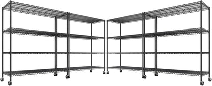 REIBII 55.5''W Heavy Duty Metal Shelves with Wheels - 4PCS Adjustable Garage Storage Rack, 75.6" H X 55.5''W X 24" D