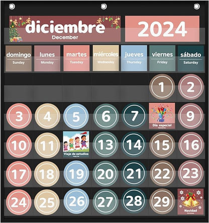 Boczif Monthly Calendar Pocket Chart for Classroom(Spanish Black)