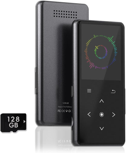 128GB MP3 Player with Bluetooth, Portable Music Player with Built-in Speaker, Enjoying Your Digital Music and Audiobooks Anytime,Includes FM Radio,Recorder,E-Book,and Comes with Earphones