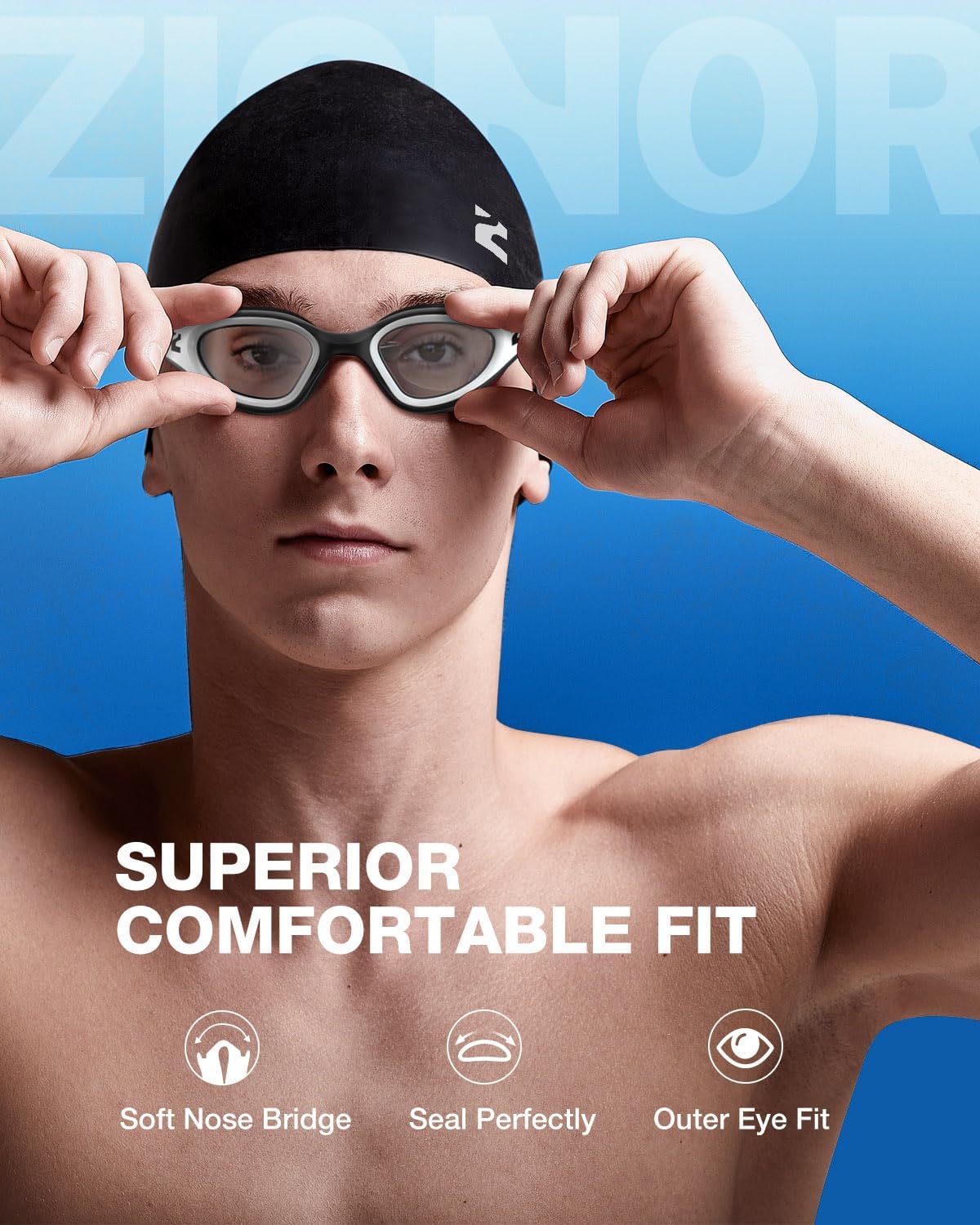 ZIONOR G1 Lite Swim Goggles with Swim Cap Comfortable Anti-fog Swimming Goggles Cap Set for Adult Men Women