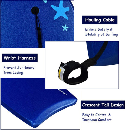 Goplus 41''/37''/33'' Lightweight Body Board for Beach, Surf Board with EPS Core, XPE Deck, HDPE Slick Bottom, Wrist Leash, Bodyboard for Kids Adults Surfing
