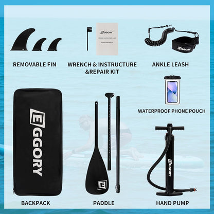 Inflatable Paddle Board,Stand Up Paddle Board Set, Extra Wide SUP Board with Removable Fin, Floating Paddle, Hand Pump, Waterproof Phone Pouch,Traveling Board