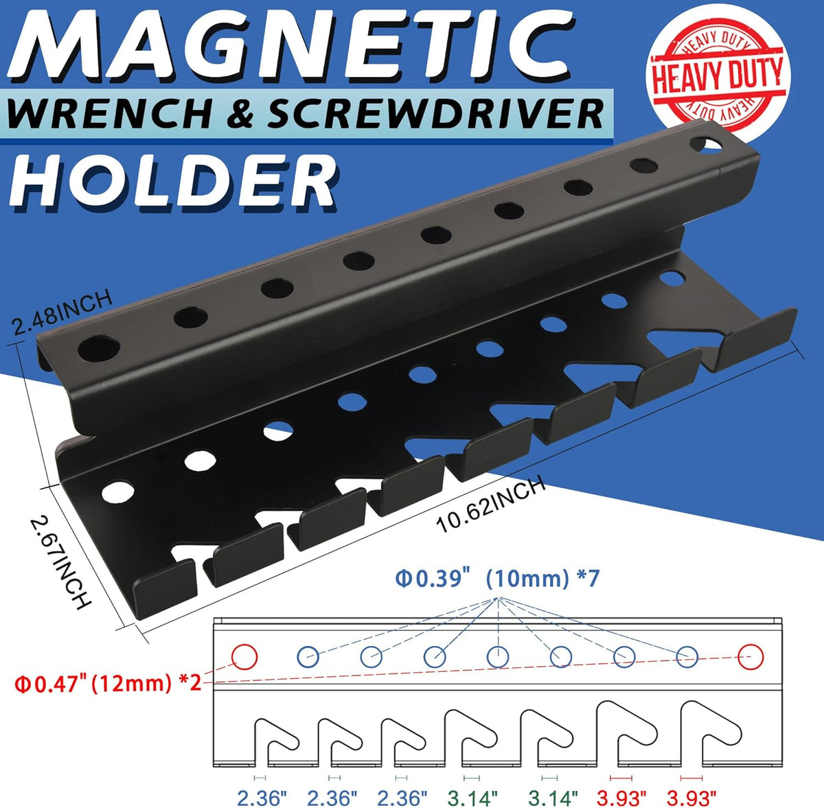 ULIBERMAGNET Magnetic Wrench Holder,Heavy Duty Magnetic Tool Holder,Wrench Screwdriver Shear Organizer Rack Magnetic Mount Tools Rack for Garage,Tool Cart,Pegboards,Workbench
