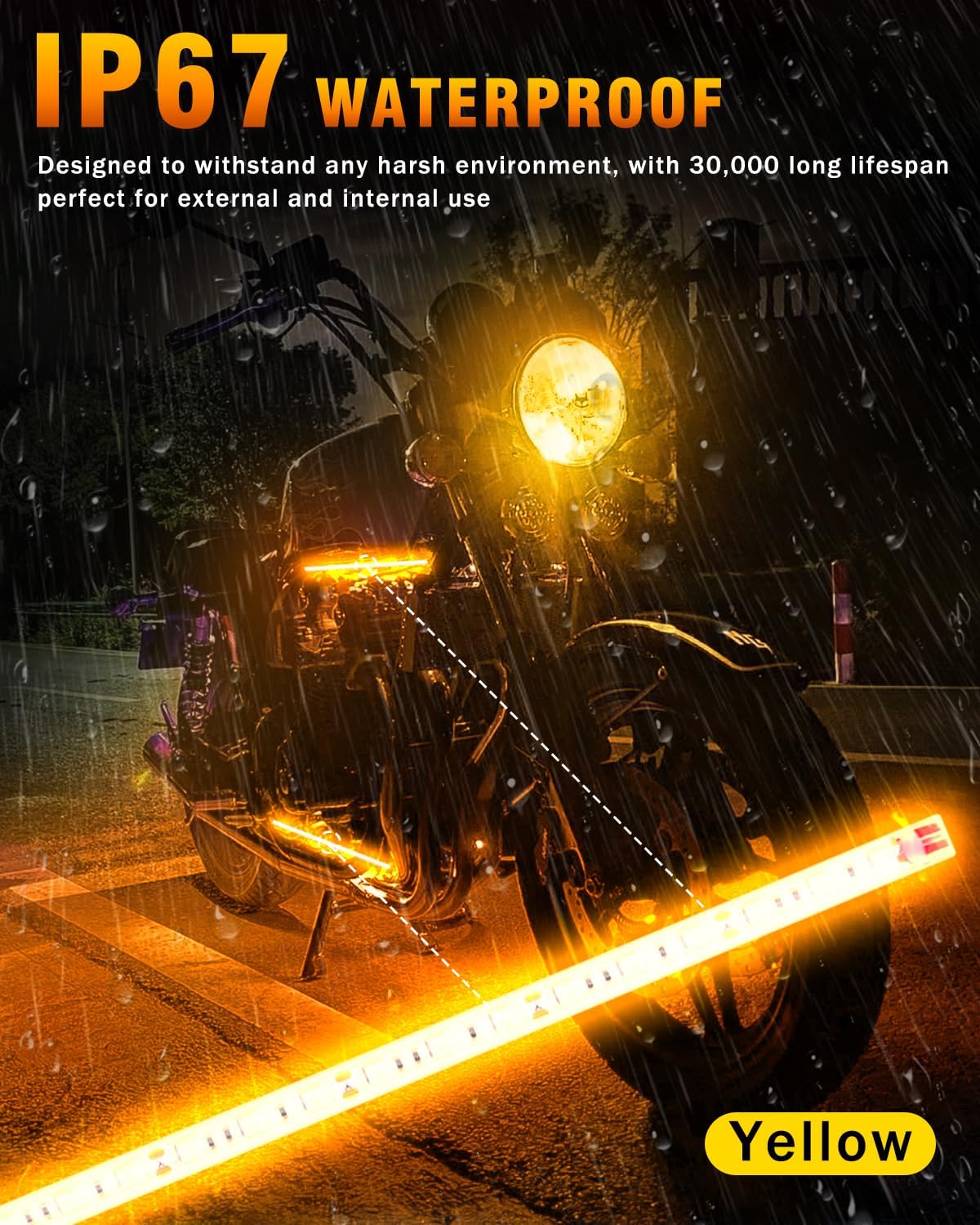 Qasim Car Led Strip Lights for Golf Cart Underglow Motorcycles Marine Boat Interior Exterior High Bright 5050 Chipset 32CM Waterproof IP67 12V Amber/Yellow, Pack of 6