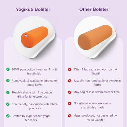 Yogikuti Iyengar Yoga Bolster for Restorative Yoga and Meditation – Lightweight Cotton Support Pillow with Handle for Easy Carry, Versatile for Pose Modification, Balance, Back Relief, and Relaxation