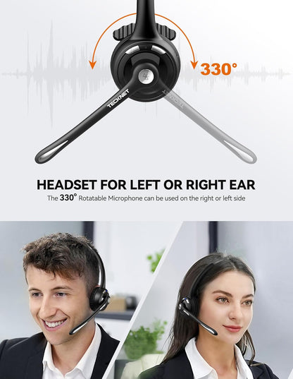 TECKNET Bluetooth Headset, Wireless Headset with Noise Canceling Microphone for Trucker, On-Ear Bluetooth Headphone with Mute Mic for Work