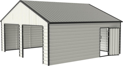 23 x 22 Metal Shed, Metal Garage Building with Side Entry Door, Prefab Double Garage Shed, Large Sheds & Outdoor Storage, Car Shed for Truck, Tool, Lawnmower, Cream