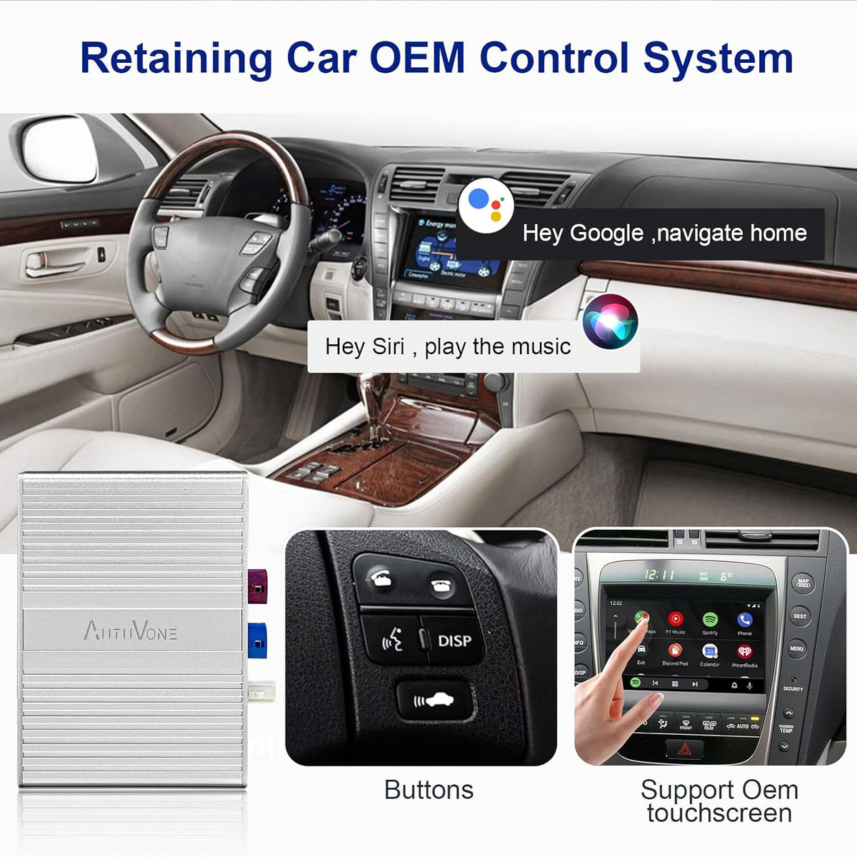 Wireless/Wired Phone Mirroring Android Auto Interface Upgrade Kit for Lexus 2005-2008 is, Support Wireless CarPlay, AirPlay, Cameras, Retaining Car OEM Monitor, Control System