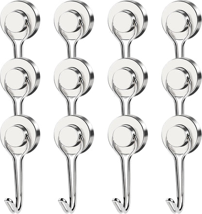 MIKEDE 12 Pack Magnetic Hooks, 40LB Heavy Duty Neodymium Magnet Hooks, Strong Magnetic Swivel Hooks for Hanging, Magnets with Hook Magnetic Metal Hanger for Fridge, Toolbox, Storage