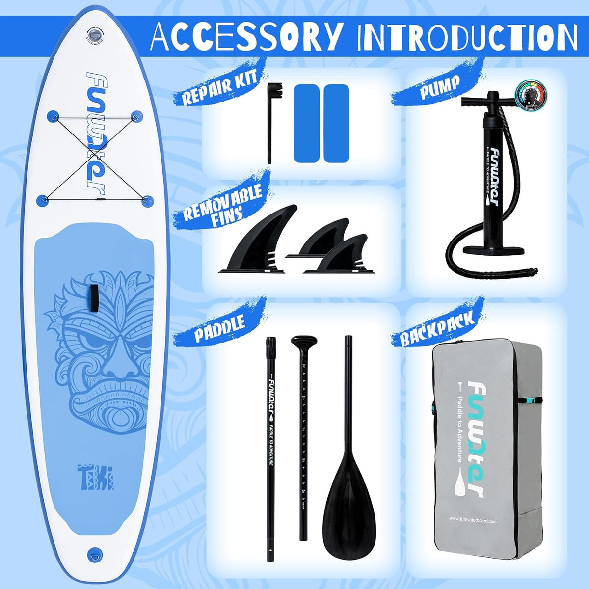 FunWater Inflatable Ultra-Light Stand Up Paddle Board for All Skill Levels with Premium SUP Paddleboard Accessories,Non-Slip Comfort Deck for Youth & Adults