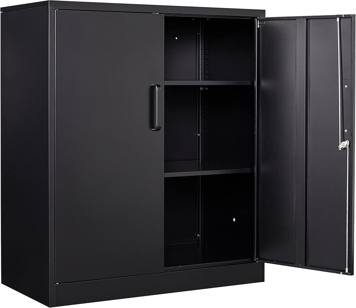 Yizosh Metal Garage Storage Cabinet with 2 Doors and 2 Adjustable Shelves - 35.5" Steel Lockable File Counter Cabinet for Home Office,Garage,Gym,School（Black）
