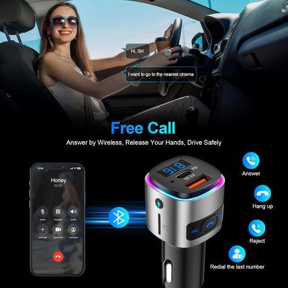 (Upgraded Version) FM Transmitter Bluetooth, SONRU Bluetooth Car Adapter [PD 30W & QC3.0 18W], Wireless FM Radio Transmitter, Hands-Free Calling, Siri Google Assistant, TF Card