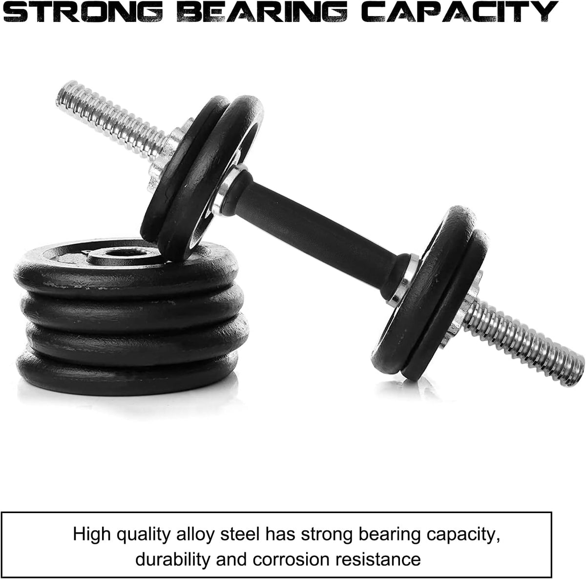 Threaded Dumbbell Rubber/Chrome Handles 1 Inch Pair, Adjustable Dumbbell Bar Handles, Fits Standard Weight Plates with 1” Diameter, for Gym Workouts, Exercise, Weightlifting, Sold in Pair