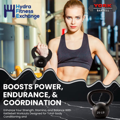 York Barbell Kettlebell Weights – 5lb to 80lb Cast Iron Kettlebells with Matte Black Finish – Full Body Strength Training & CrossFit Conditioning – Ideal for Russian Swings, Squats, Presses & More