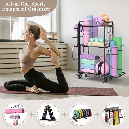 Multi-Functional Home Gym Storage Rack - Yoga Mat Storage Rack, Dumbbell Weight Rack & Workout Equipment Storage with Heavy-Duty Steel Construction for Gym Fitness Organizer