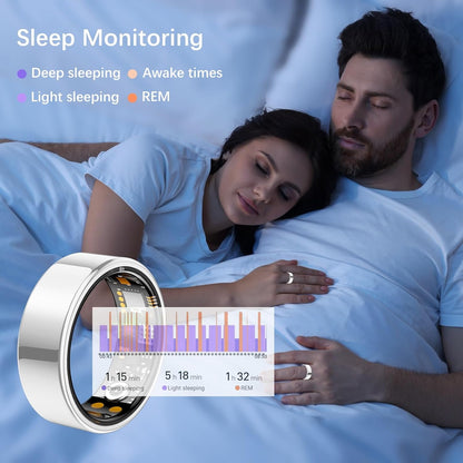 Ring Health Tracker for Women Men, Fit Ring with Heart Rate, Blood Oxygen, Sleep Monitor, Calories, Step Counter, IP68 Waterproof Smart Ring for iPhone & Android, No Subscription Fee (Silver, 8#)
