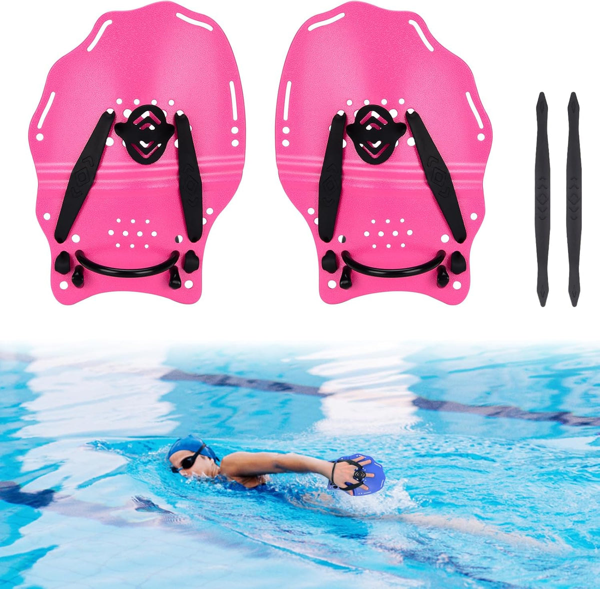 Hikeen Swim Paddle Hand for Adult and Junior, Swim Training Hand Paddles with Adjustable Straps, Swimming Hand Paddles for Training
