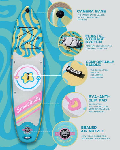 11'Stand Up Paddle Boards Surf Control with Premium SUP Board Accessories Backpack & Removable Fins, 34" Wide Inflatable Paddle Boards of All Skill Levels