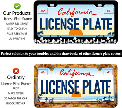 Forest License Plate Frames - 2 Pack Forest Tree Black Stainless Steel License Plate Holder,Rust-Proof Waterproof Car Decorative Tag Frame with Screws Fasteners Caps