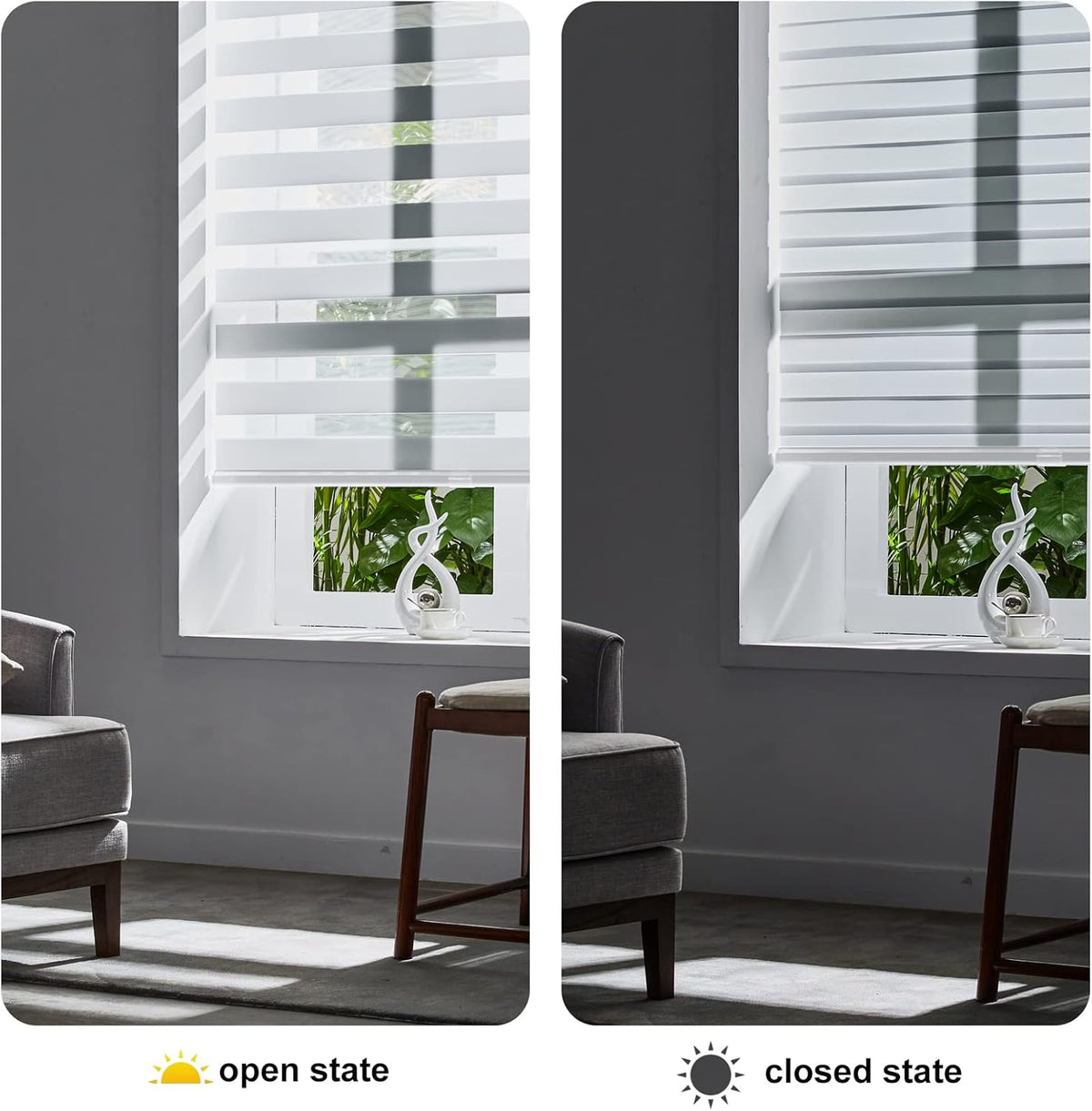 Persilux Cordless Zebra Blinds for Indoor Windows, Free-Stop Zebra Blinds Cordless, Light Filtering Sheer Shades Dual Layer for Day and Night, Zebra Roller Shades for Home (34.5" W X 64" H, Grey)