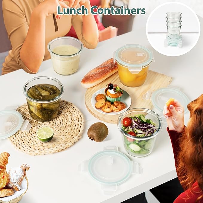 3 Cup Glass Meal Prep Containers With Turquoise Lids, Airtight 23oz glass Storage Container Set, Heat-Resistant BPA-Free for feeding the Southern Starter, Microwave, Dishwasher, Freezer Safe (4 Packs)